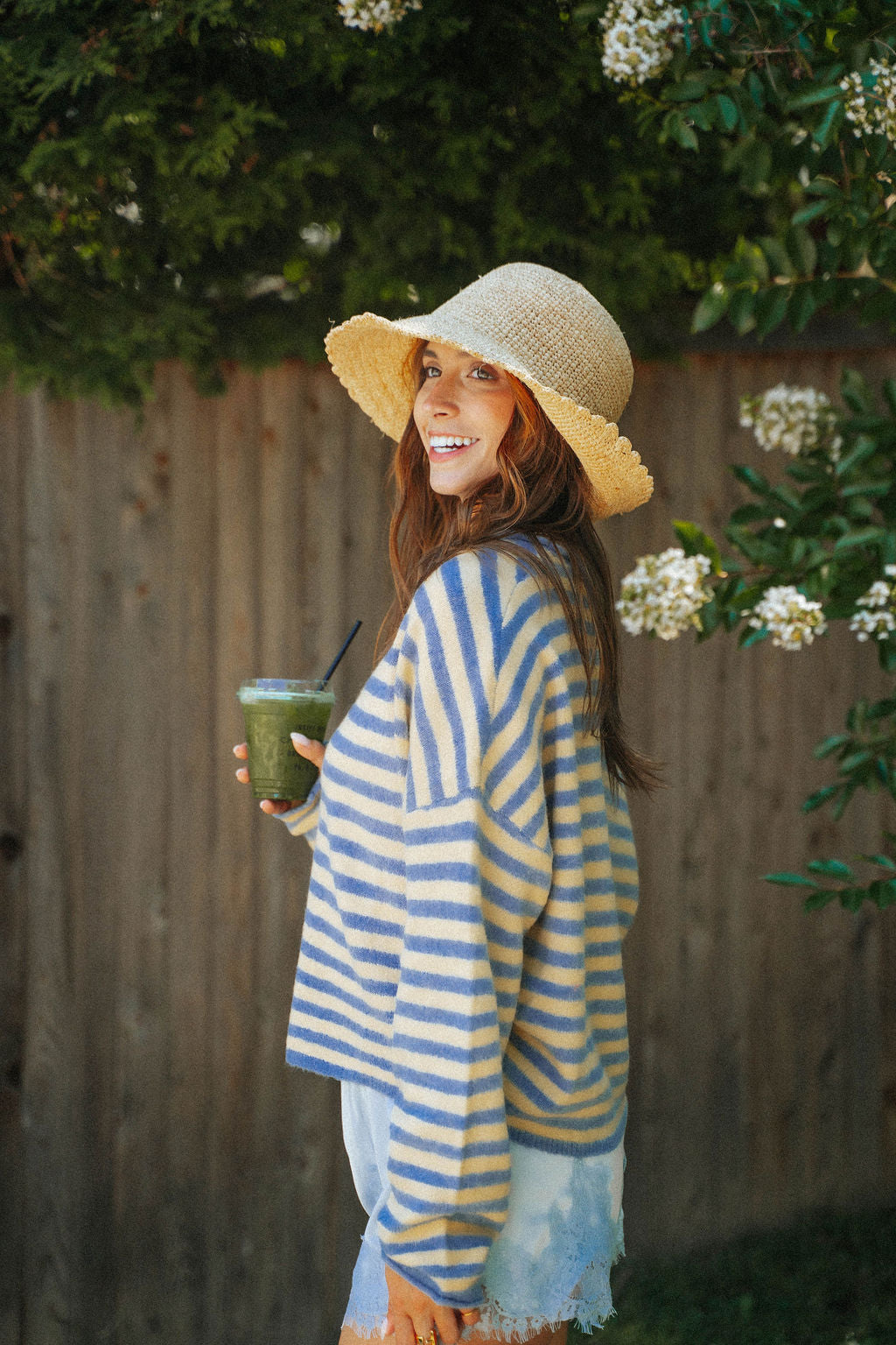 Sunlit Coast Stripe Cardigan- Butter/Blue