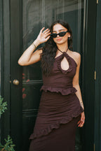 Isla Crinkle Chocolate Dress
