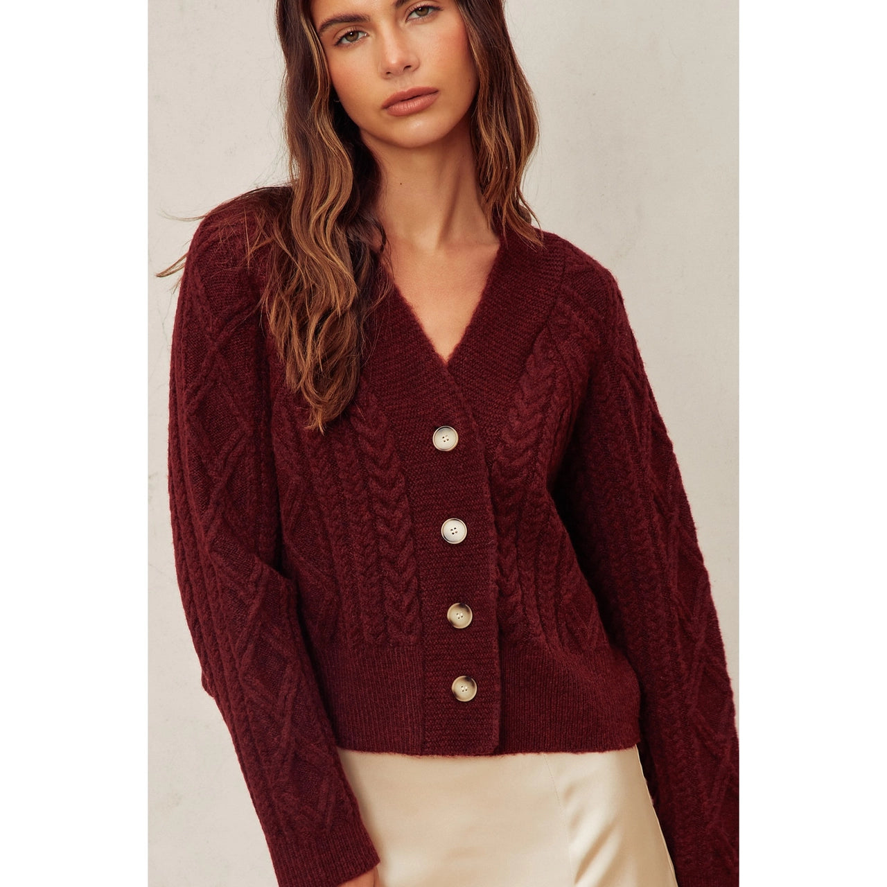 Burgundy Button Cardigan