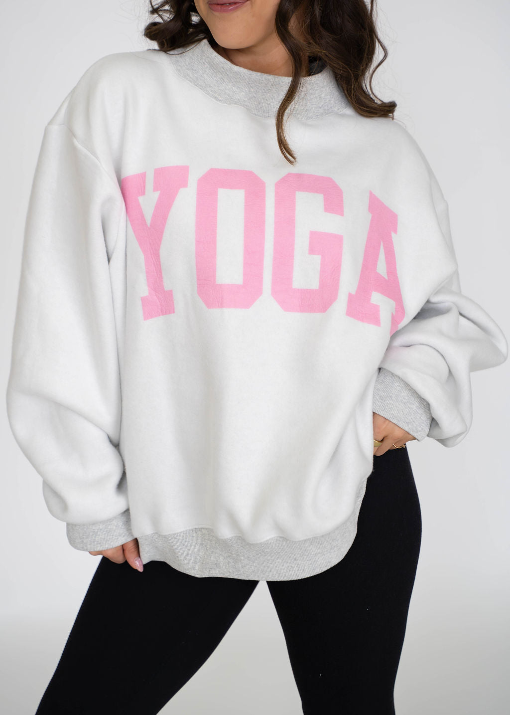 PILATES/YOGA Reversible Mockneck-Heather Grey/Pink