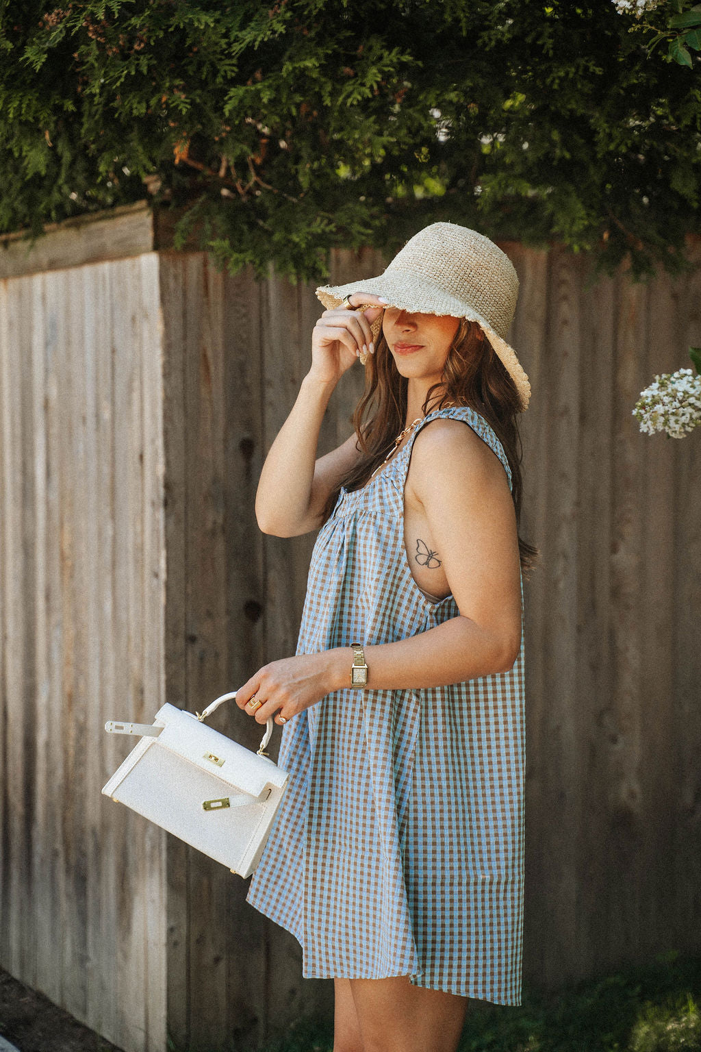 Seabreeze Gingham Shift Dress- Blue/Brown