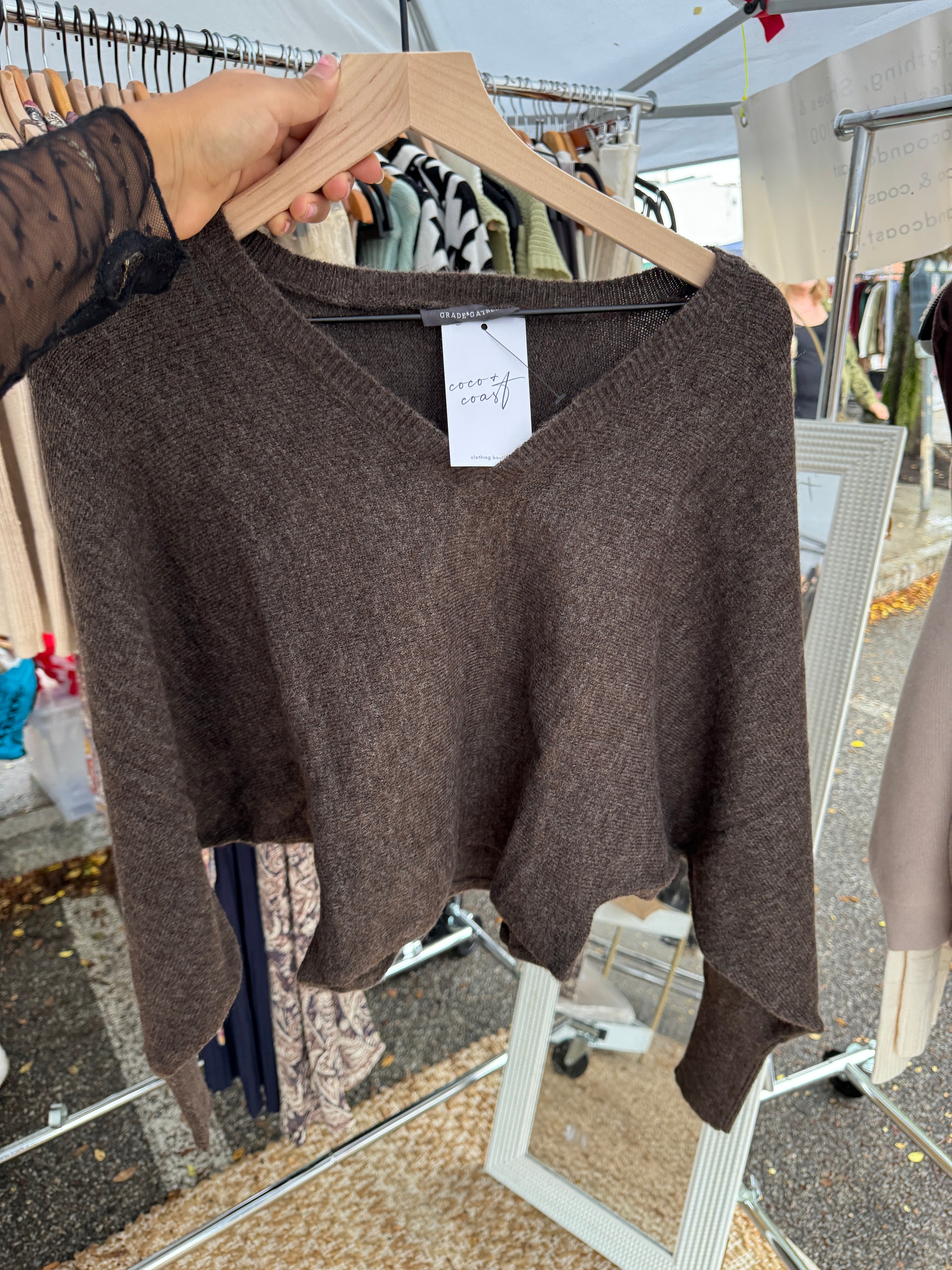V-Neck Brown Pullover Sweater