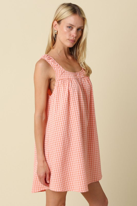 Seabreeze Gingham Shift Dress- Coral Pink
