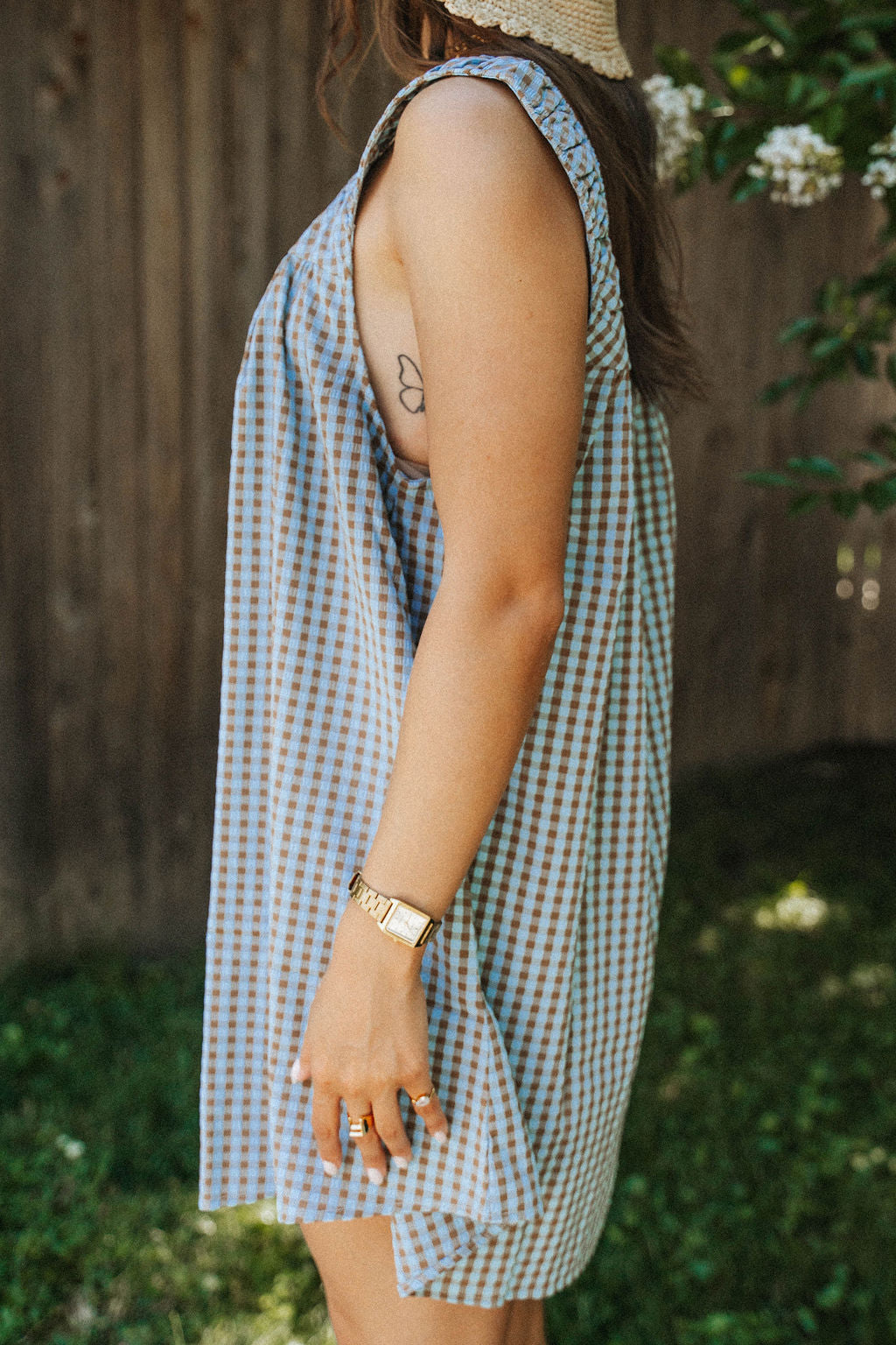 Seabreeze Gingham Shift Dress- Blue/Brown