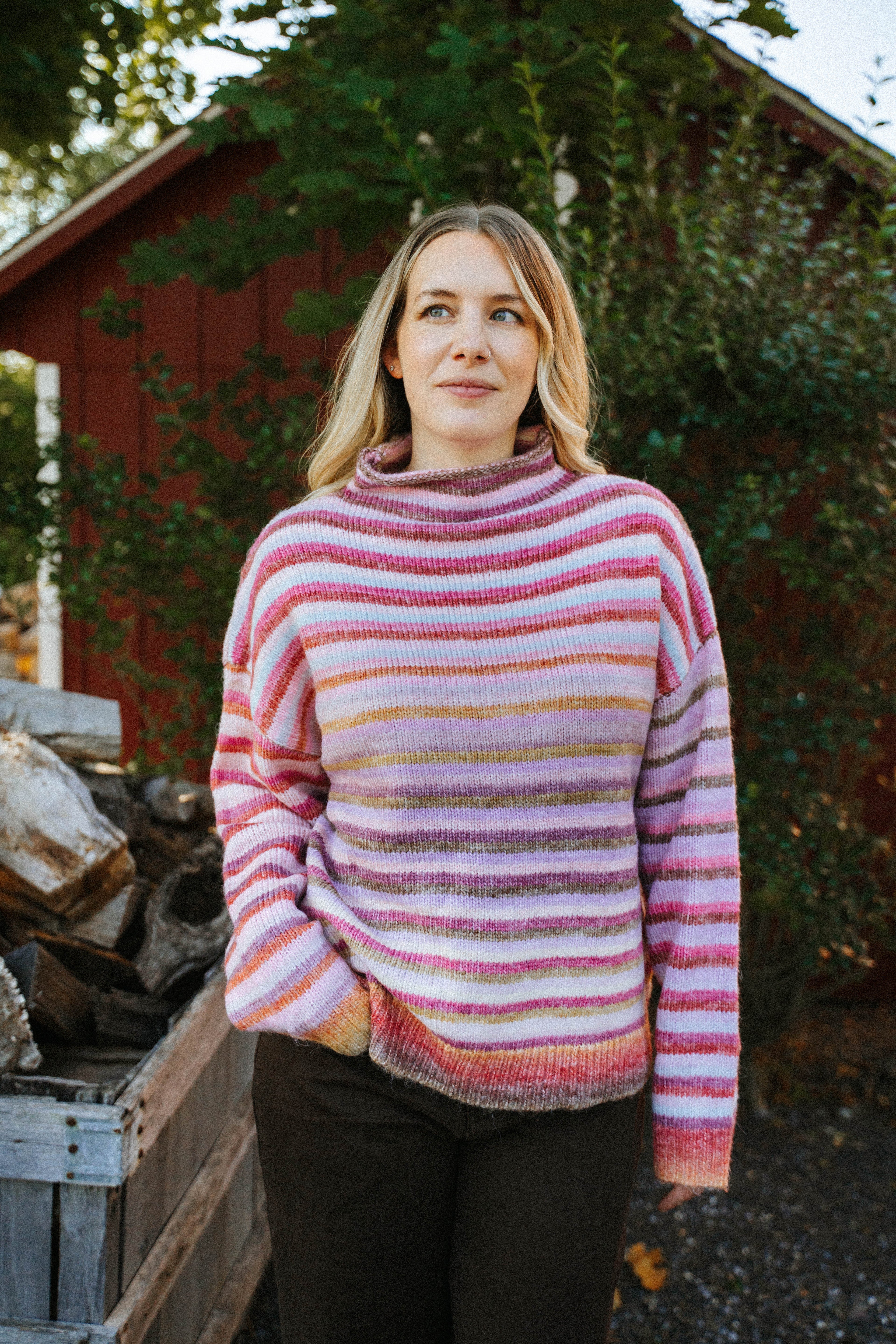 Harvest Lane Stripe Sweater- Berry