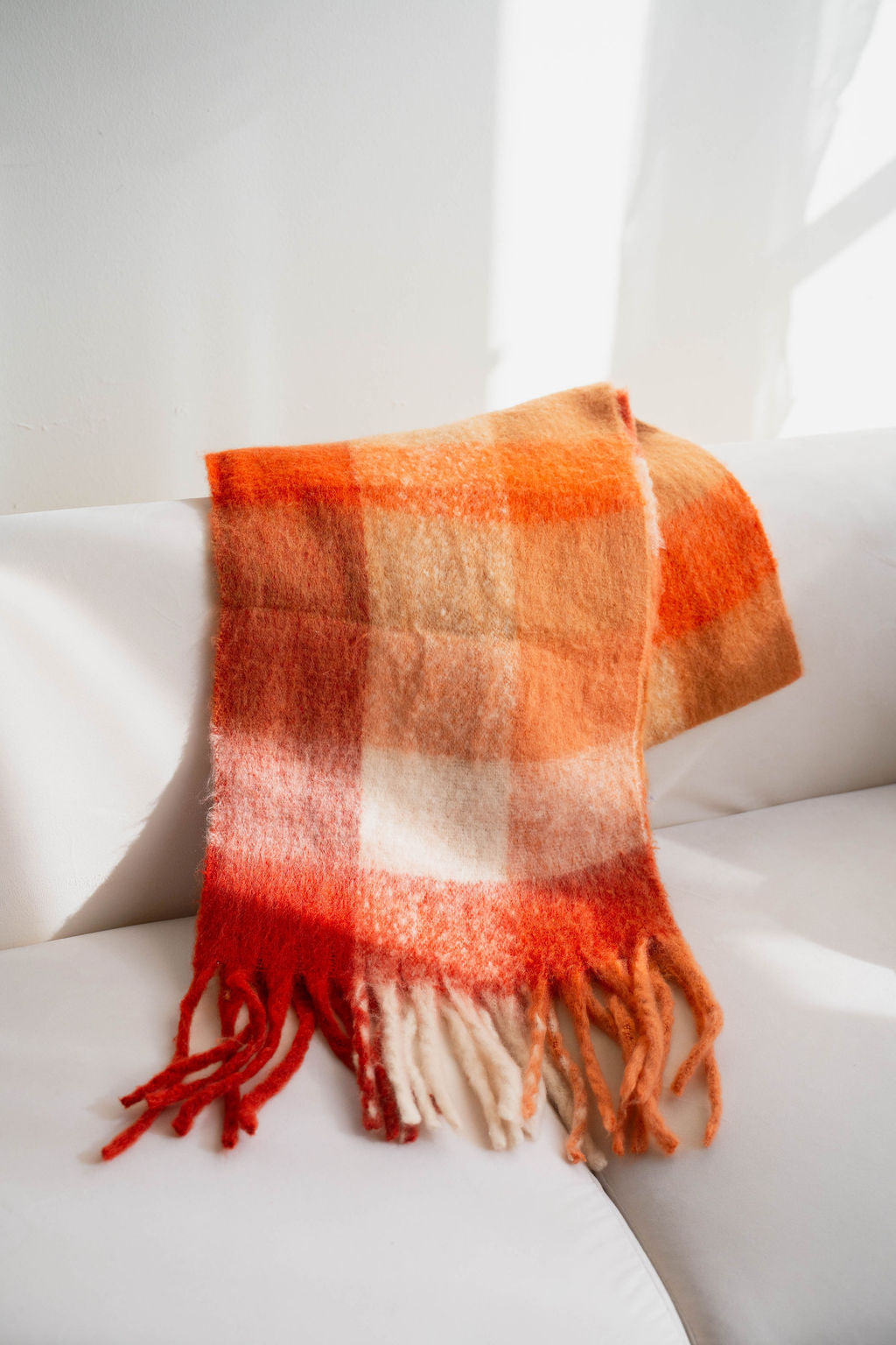 Grapefruit Plaid Chunky Scarf