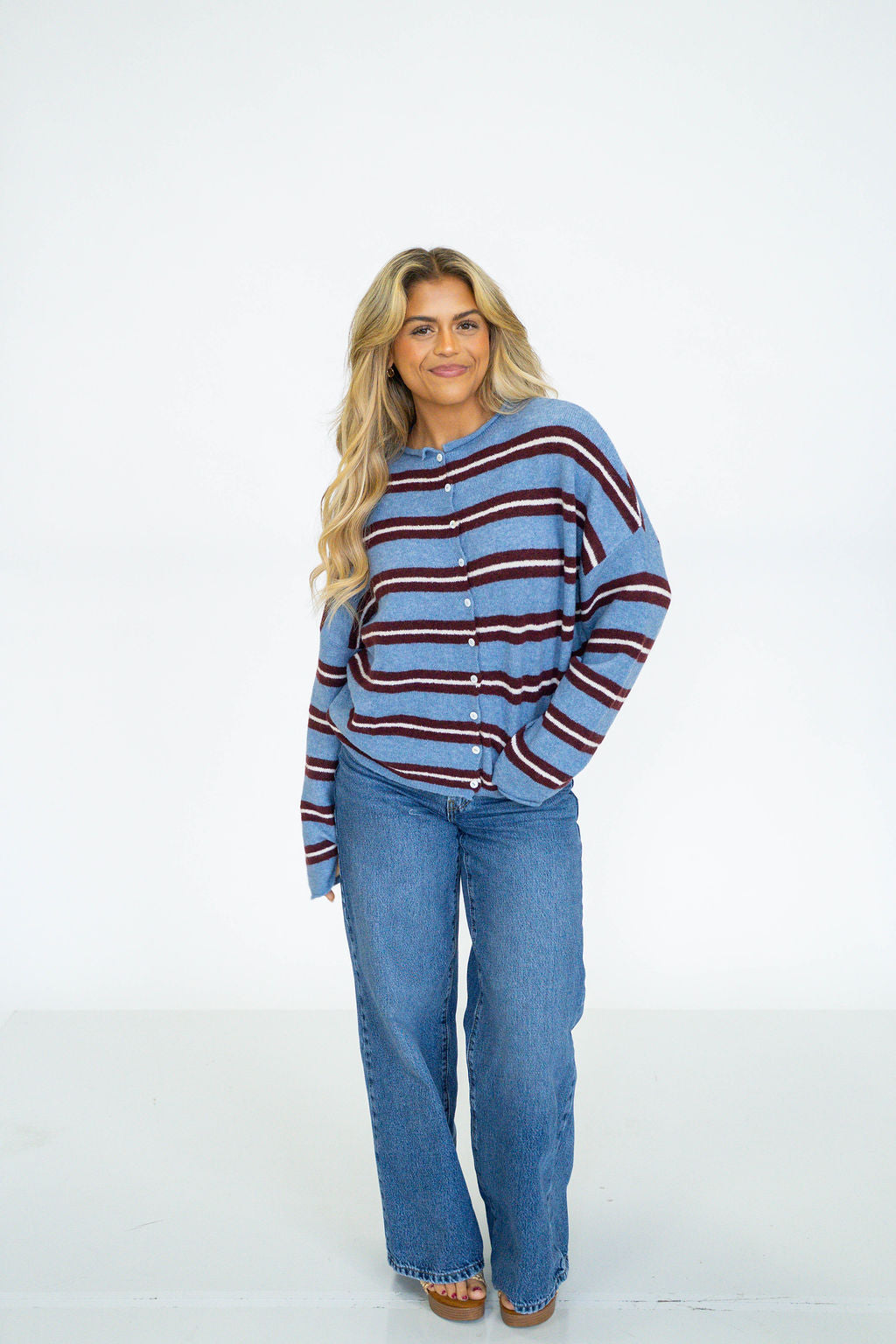 Coastal Stripe Cardigan- Blue