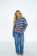 Coastal Stripe Cardigan- Blue
