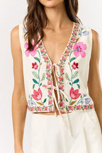 Front Tie Cropped Floral Vest
