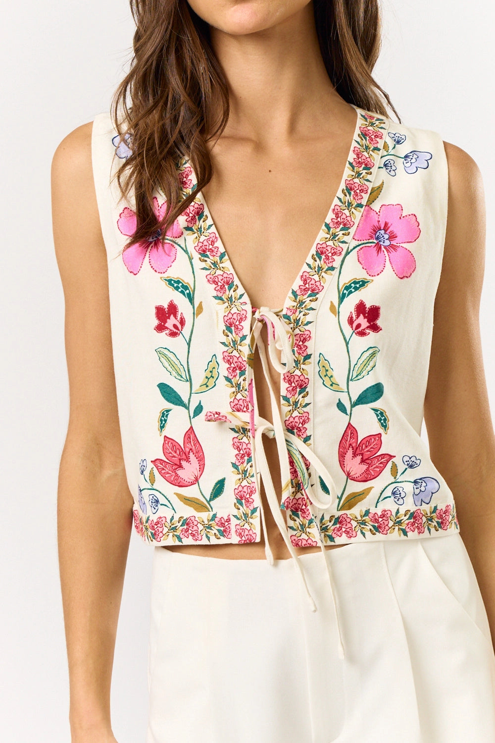 Front Tie Cropped Floral Vest