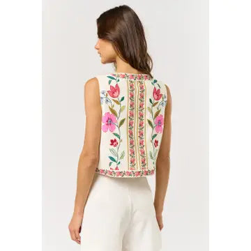 Front Tie Cropped Floral Vest Back