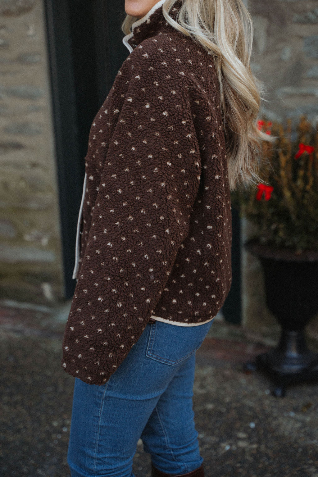 Sugar Cookie Sherpa Snap Jacket- Chocolate