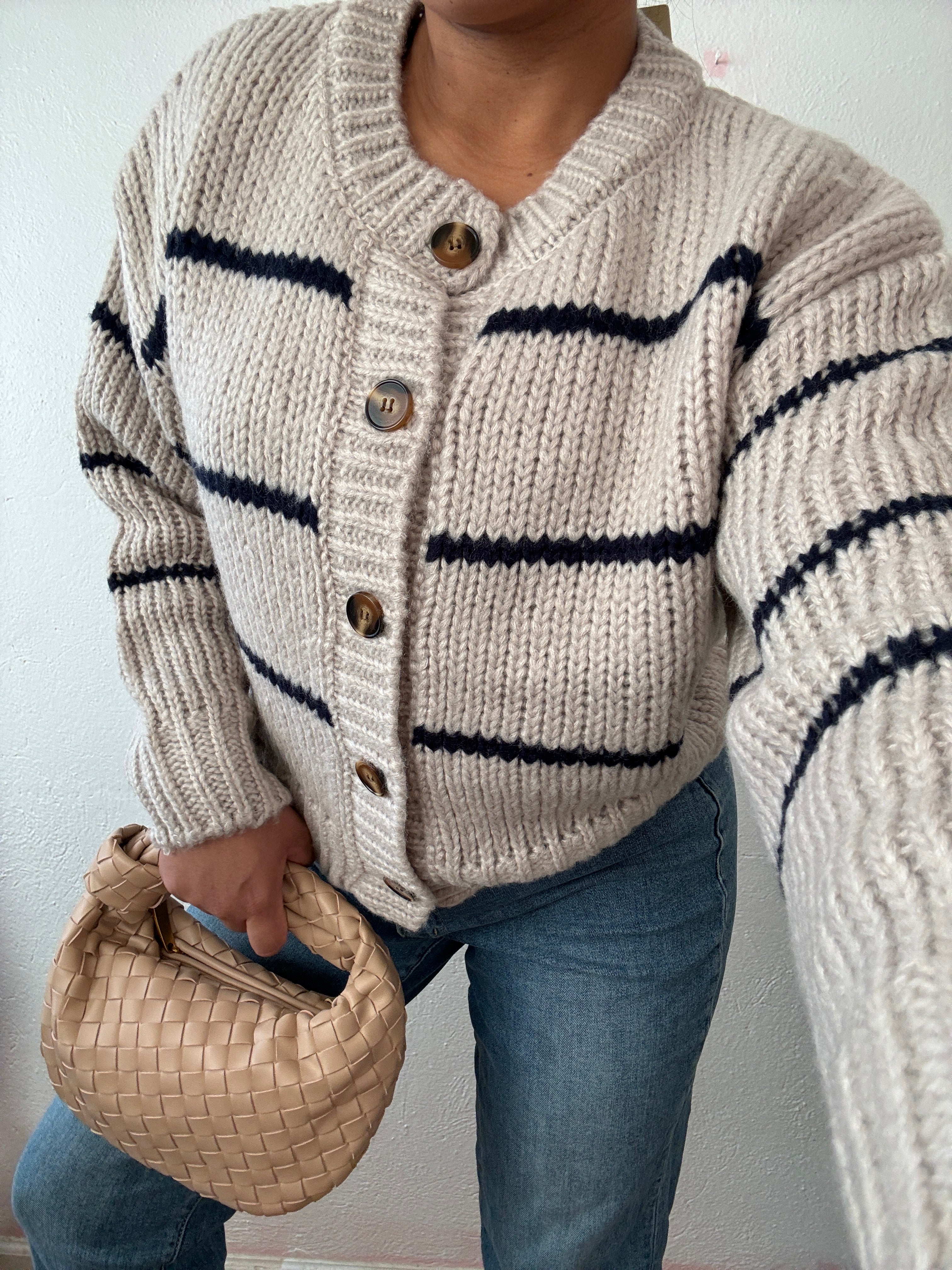Stone Striped Button Cardigan