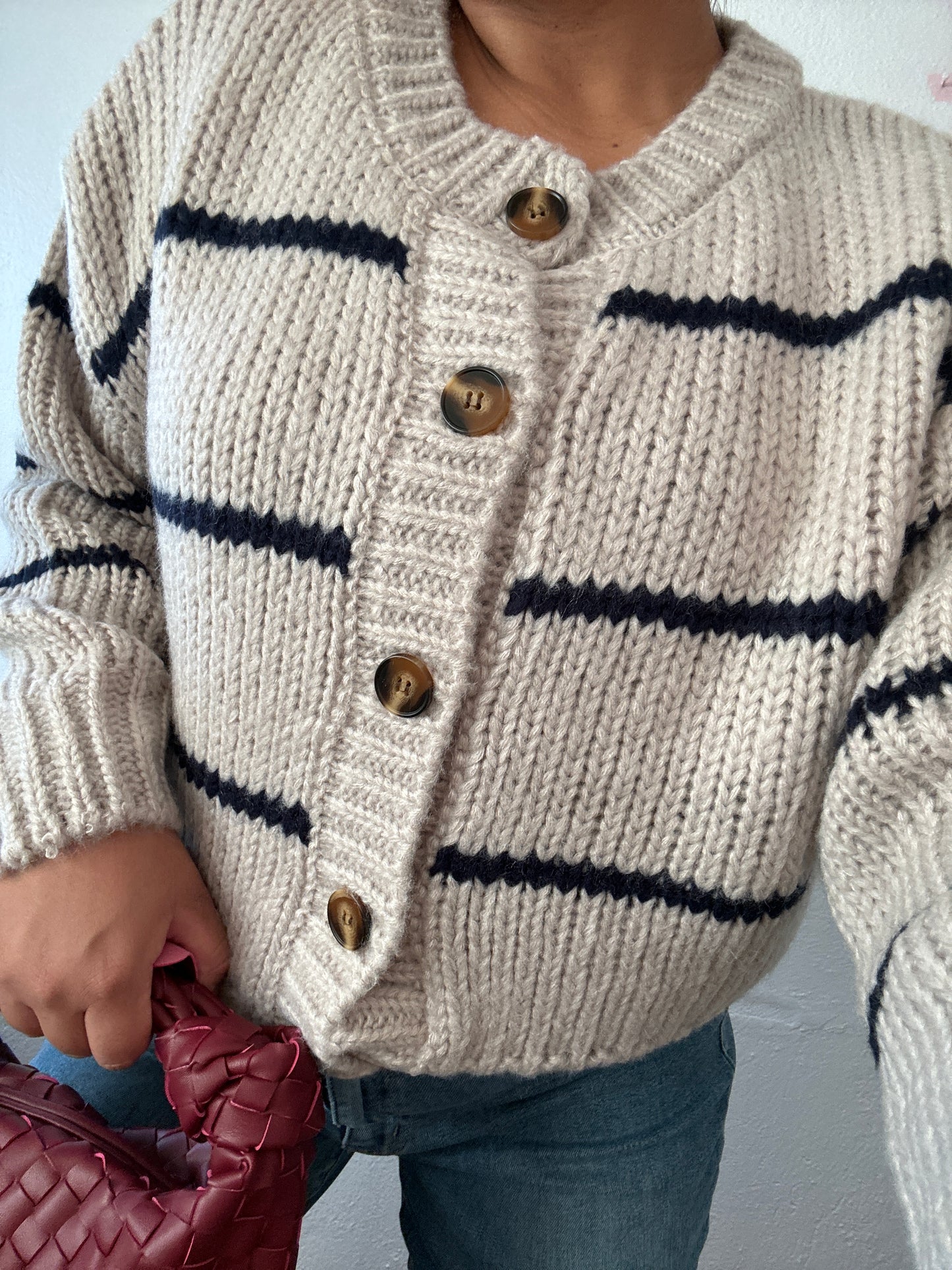 Stone Striped Button Cardigan