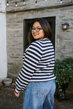 Stars Hollow Stripe Cardigan Sweater- Navy/Light Pink