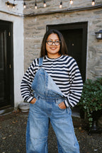 Stars Hollow Stripe Cardigan Sweater- Navy/Light Pink