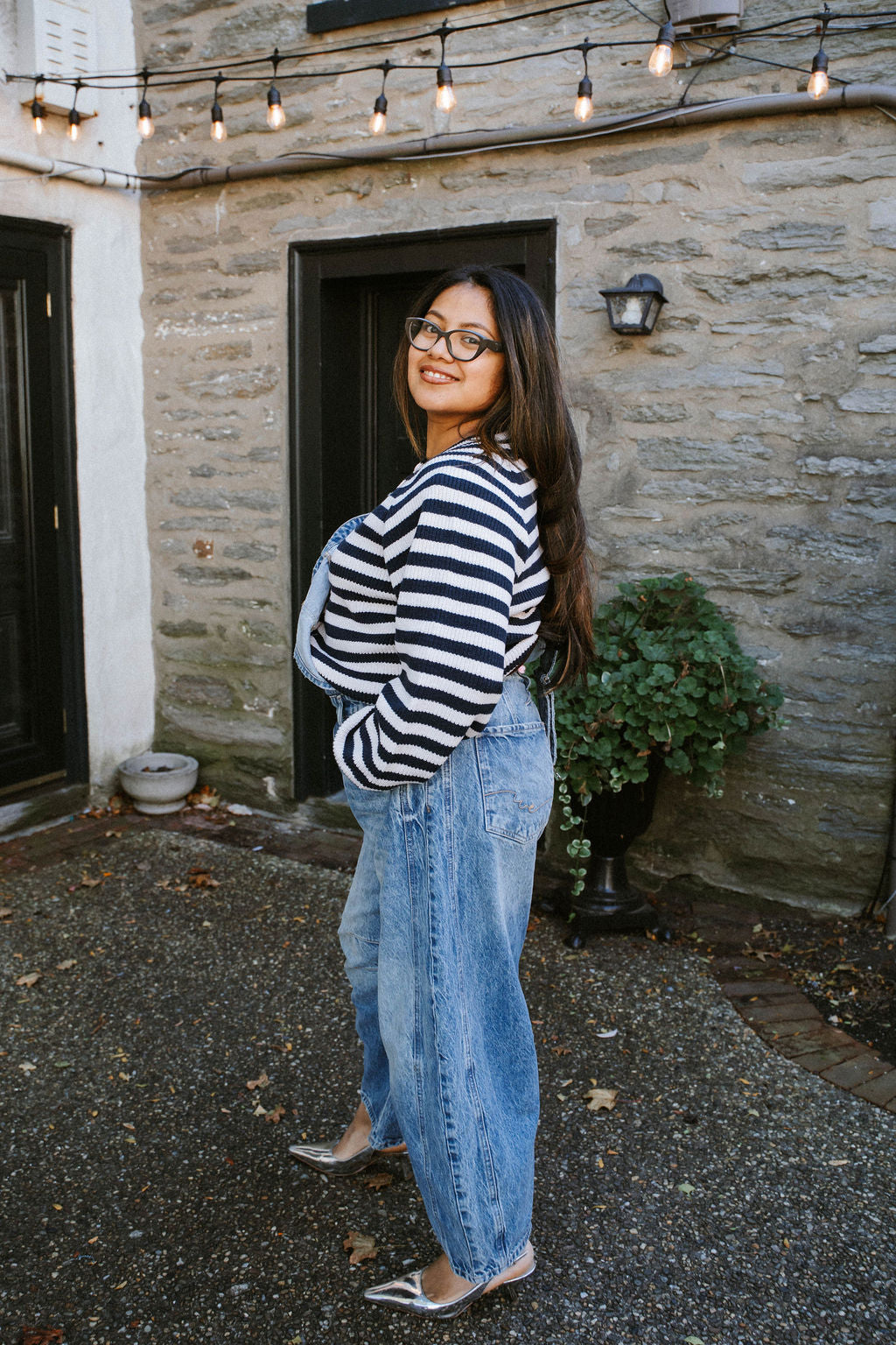 Stars Hollow Stripe Cardigan Sweater- Navy/Light Pink