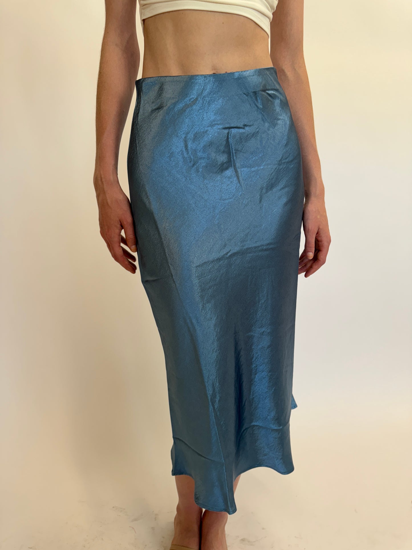 Satin Midi Skirt- Light Blue