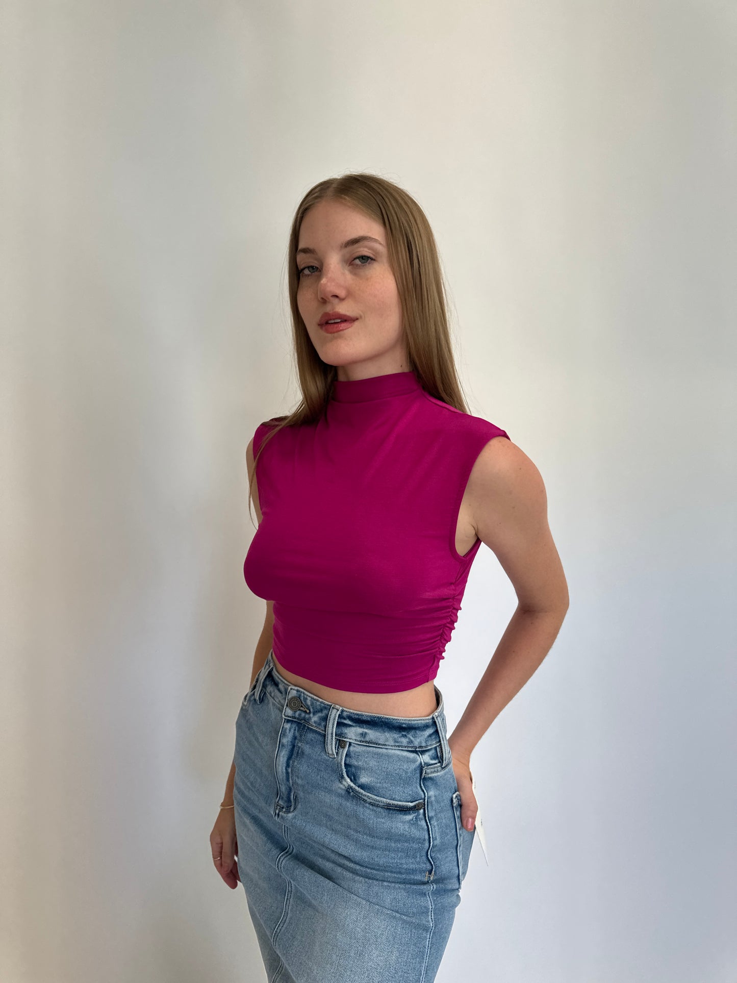 Monaco Mock Neck Top - Fuchsia