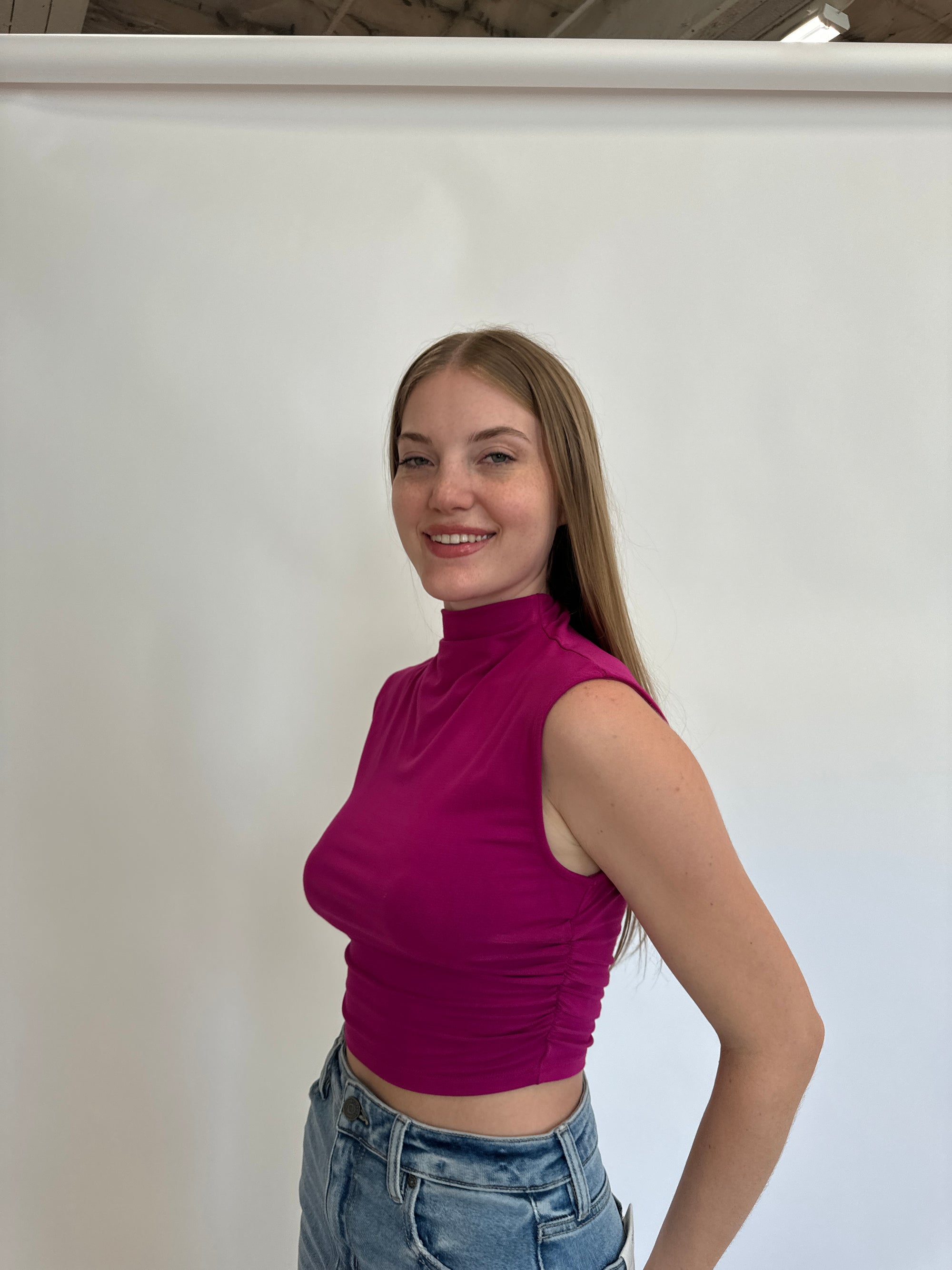 Monaco Mock Neck Top - Fuchsia