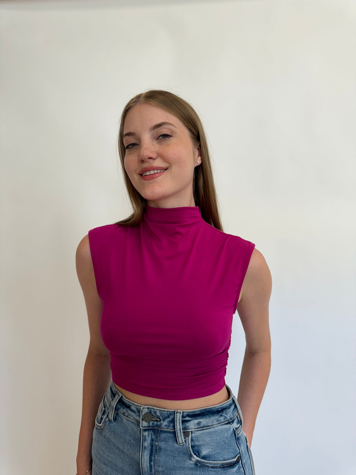 Monaco Mock Neck Top - Fuchsia