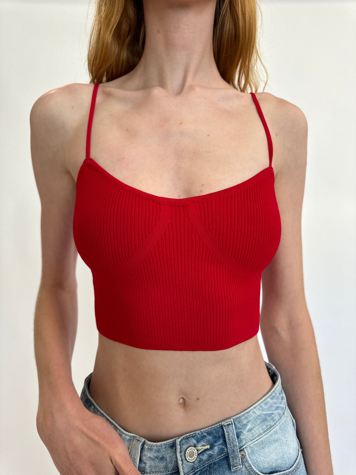 Cherry Red Ribbed Crop Top