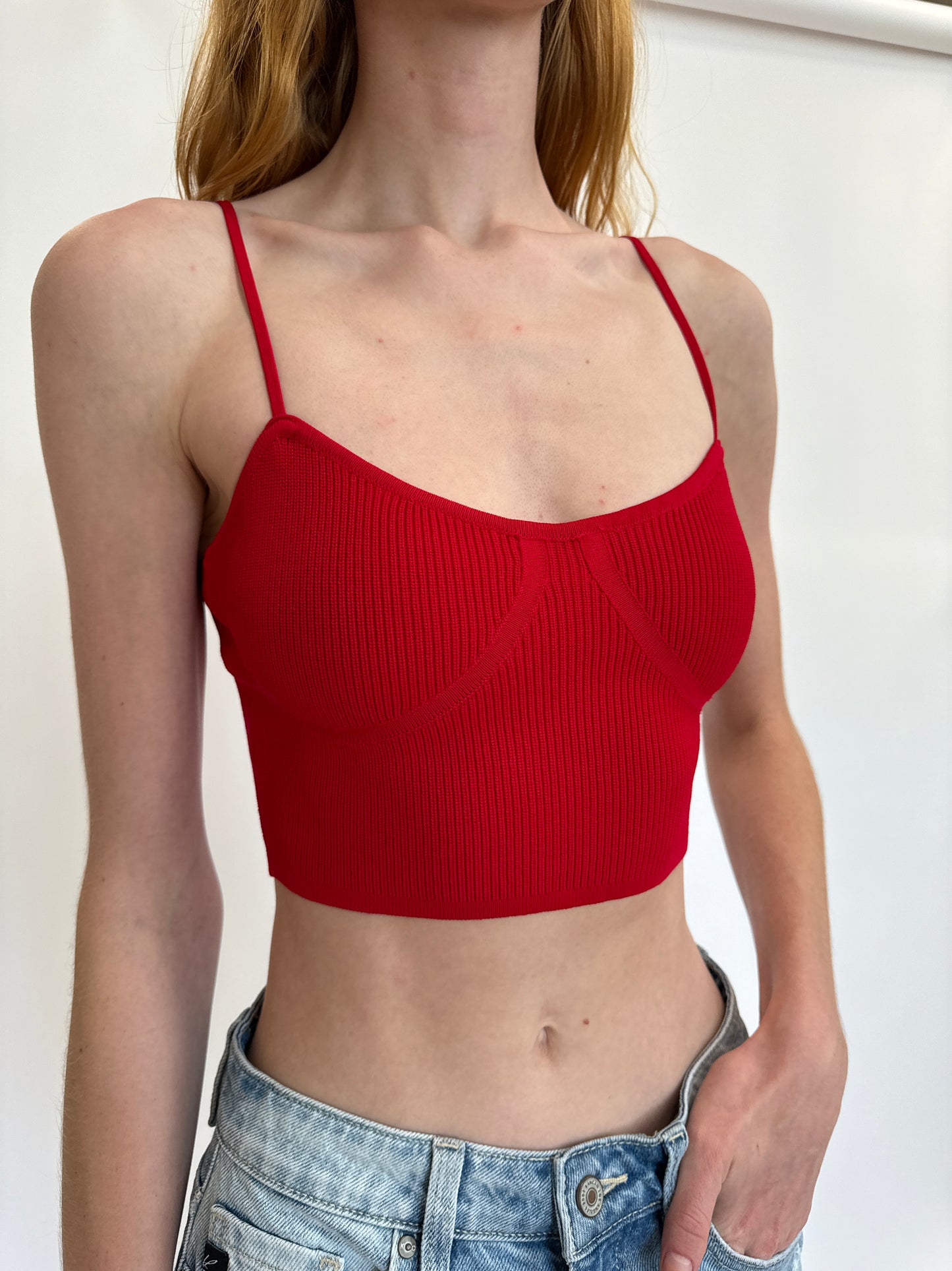 Cherry Red Ribbed Crop Top