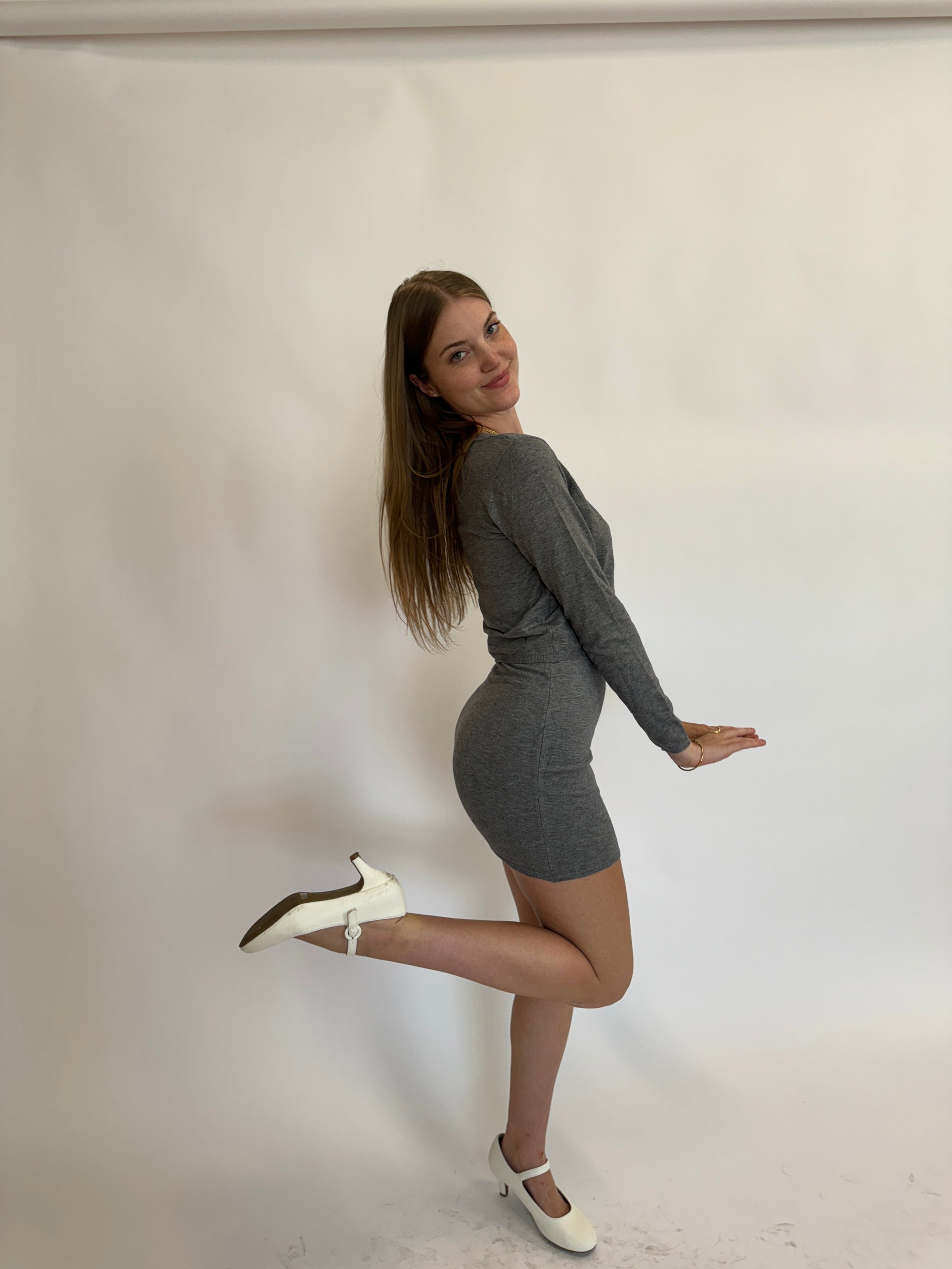 Grey Cardigan Dress Set