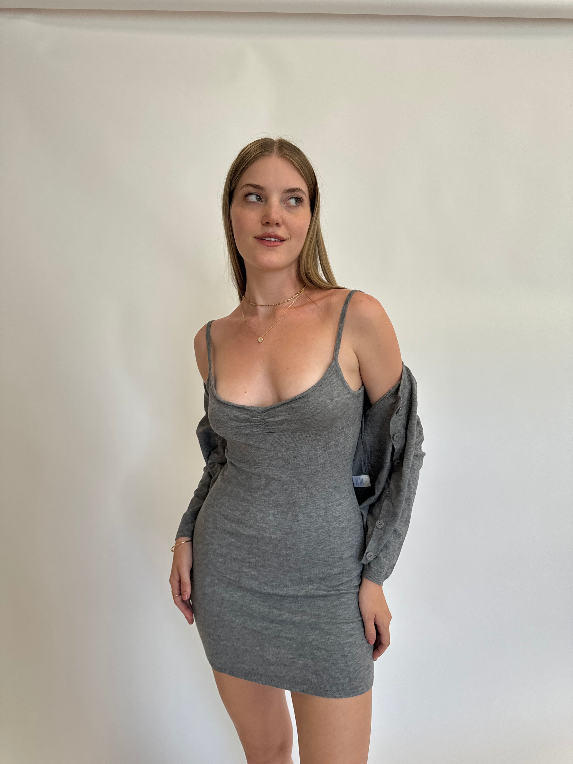 Grey Cardigan Dress Set