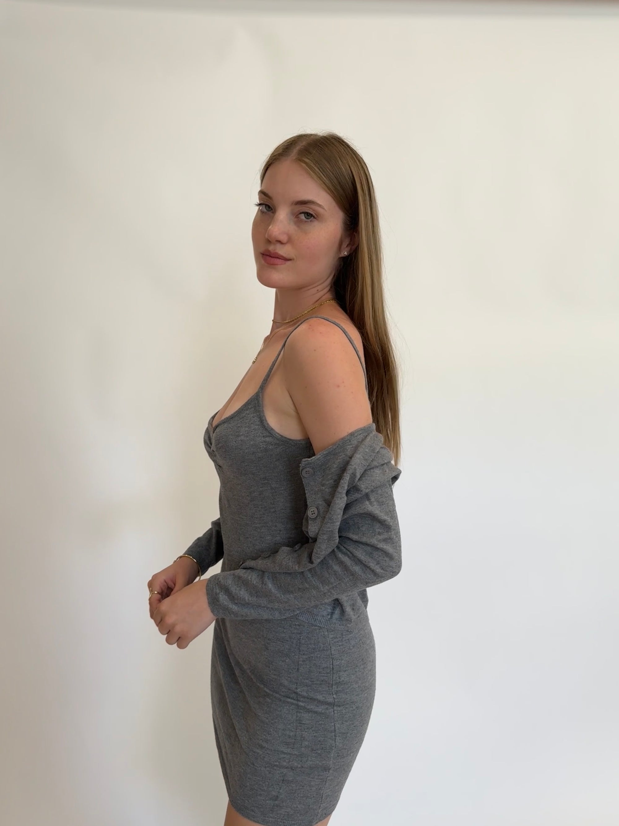 Grey Cardigan Dress Set