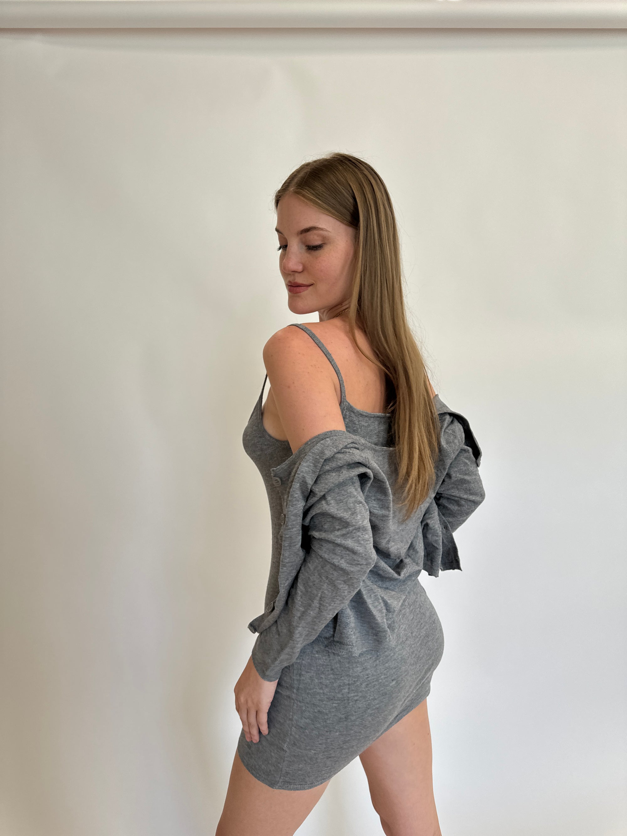 Grey Cardigan Dress Set