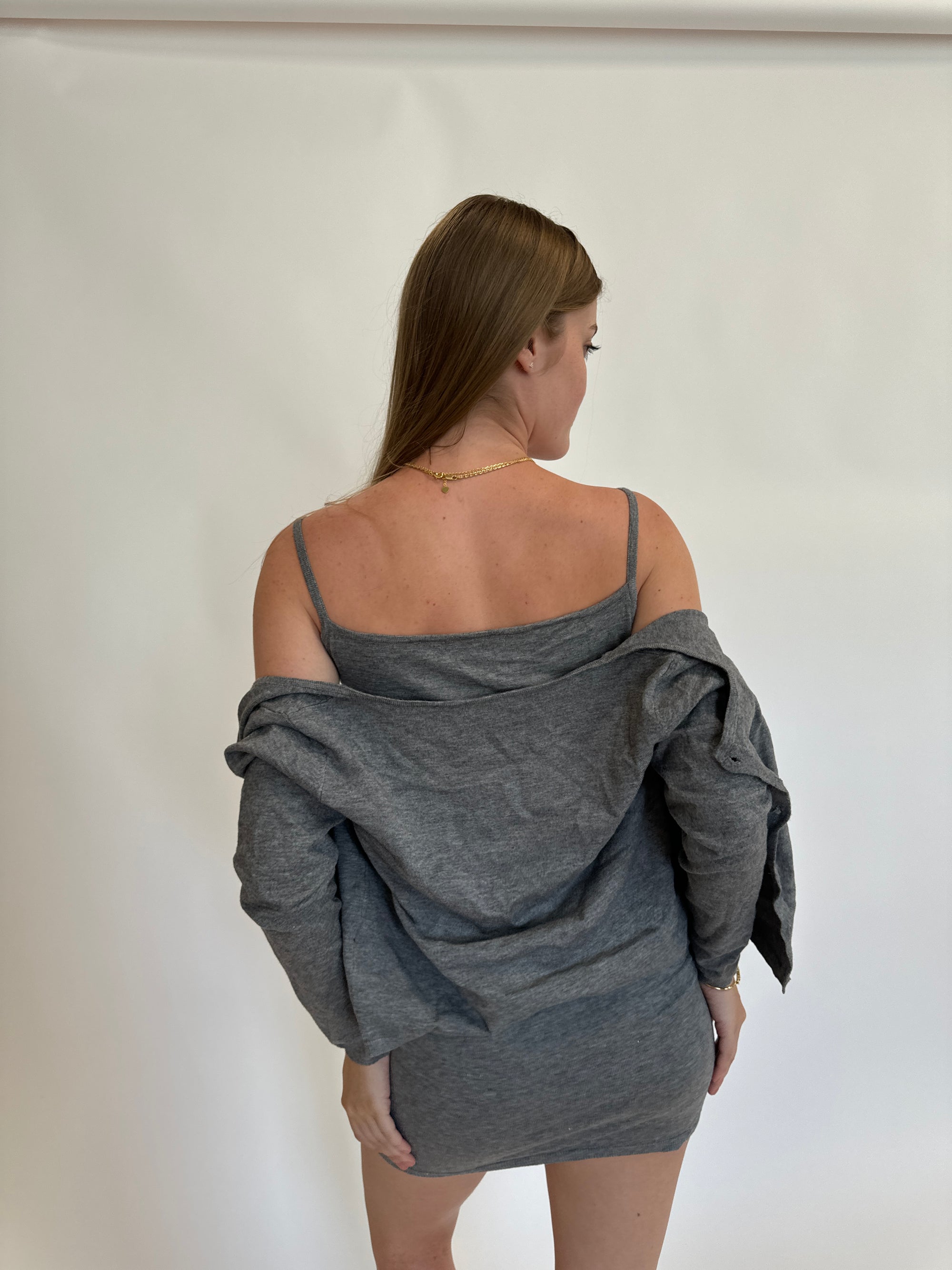 Grey Cardigan Dress Set