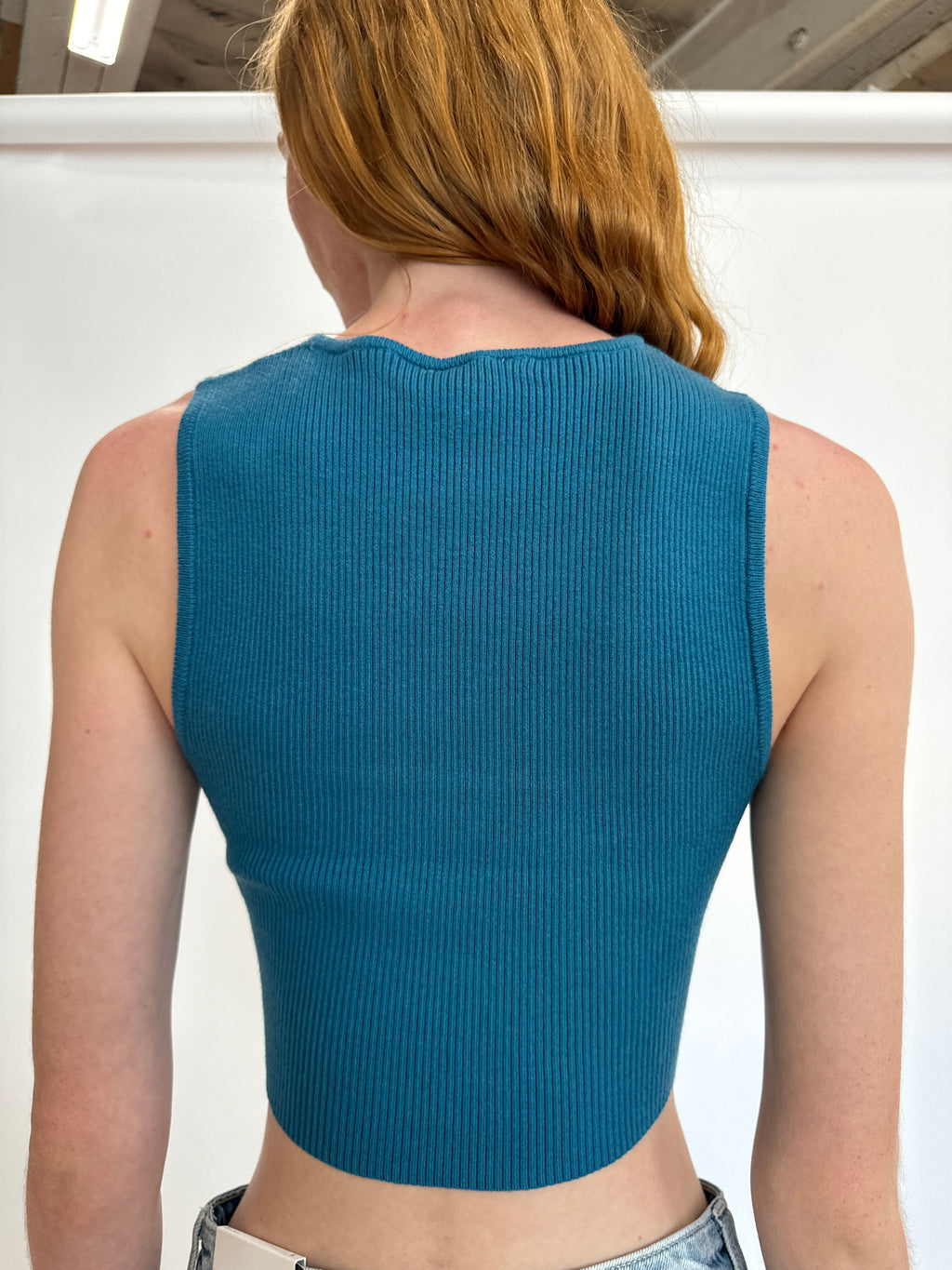 Teal Square Neck Sweater Top