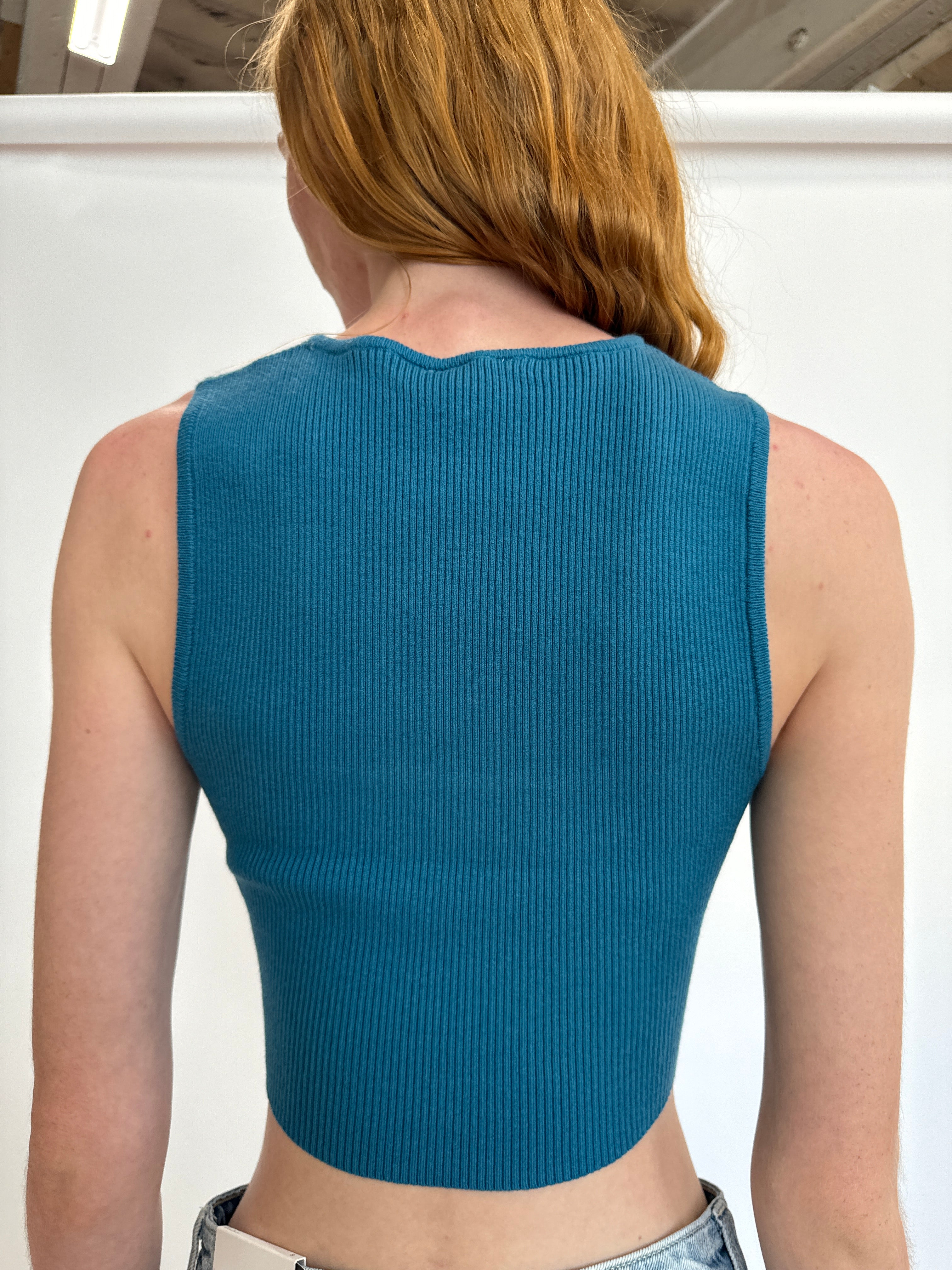 Teal Square Neck Sweater Top