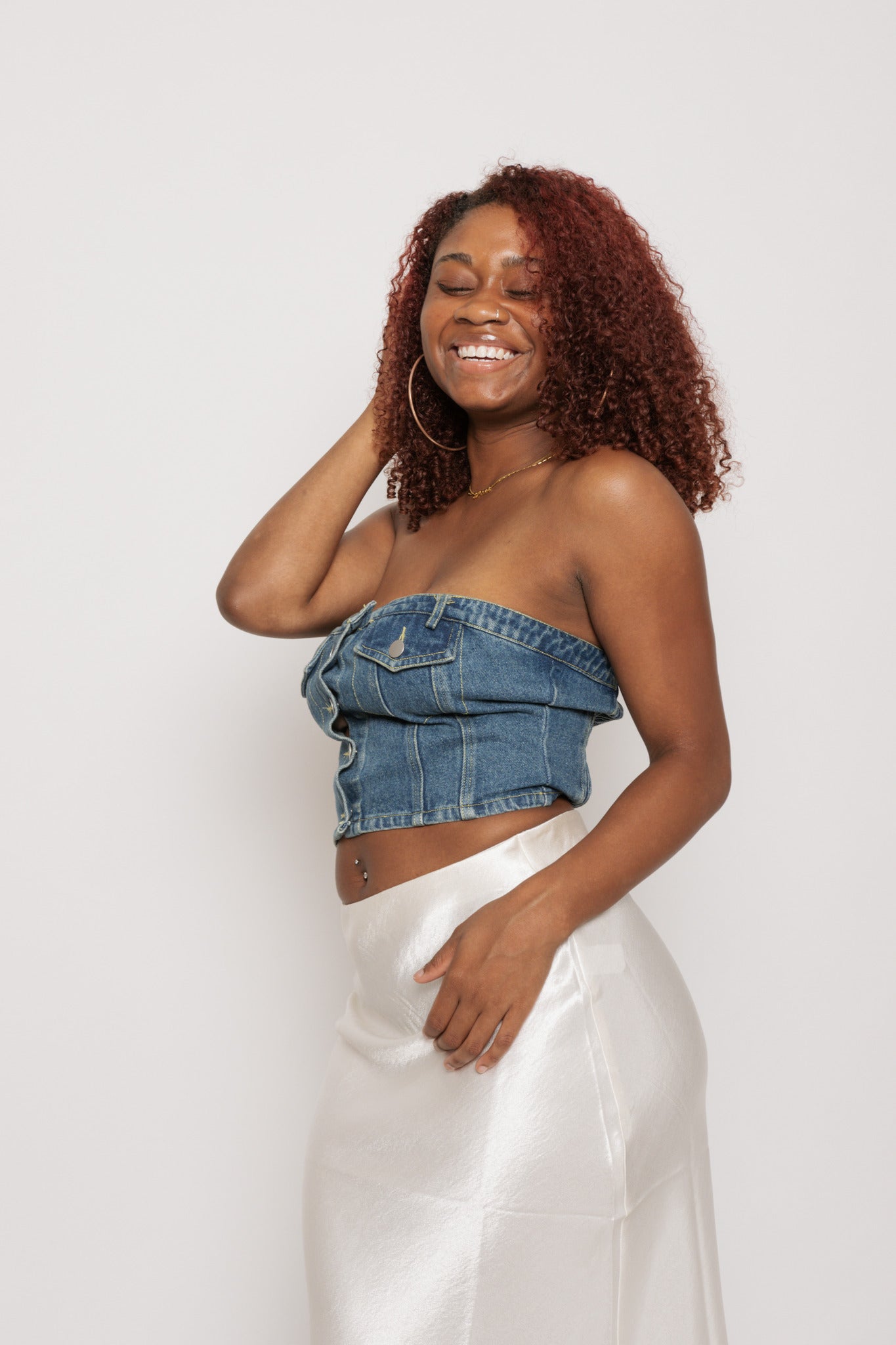 Dixie Denim Corset Tube Medium Wash Top