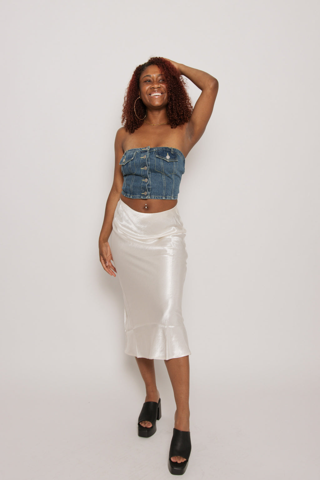 Satin Midi Skirt- Cream