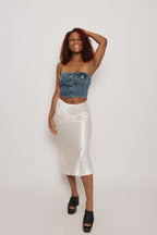 Satin Midi Skirt- Cream