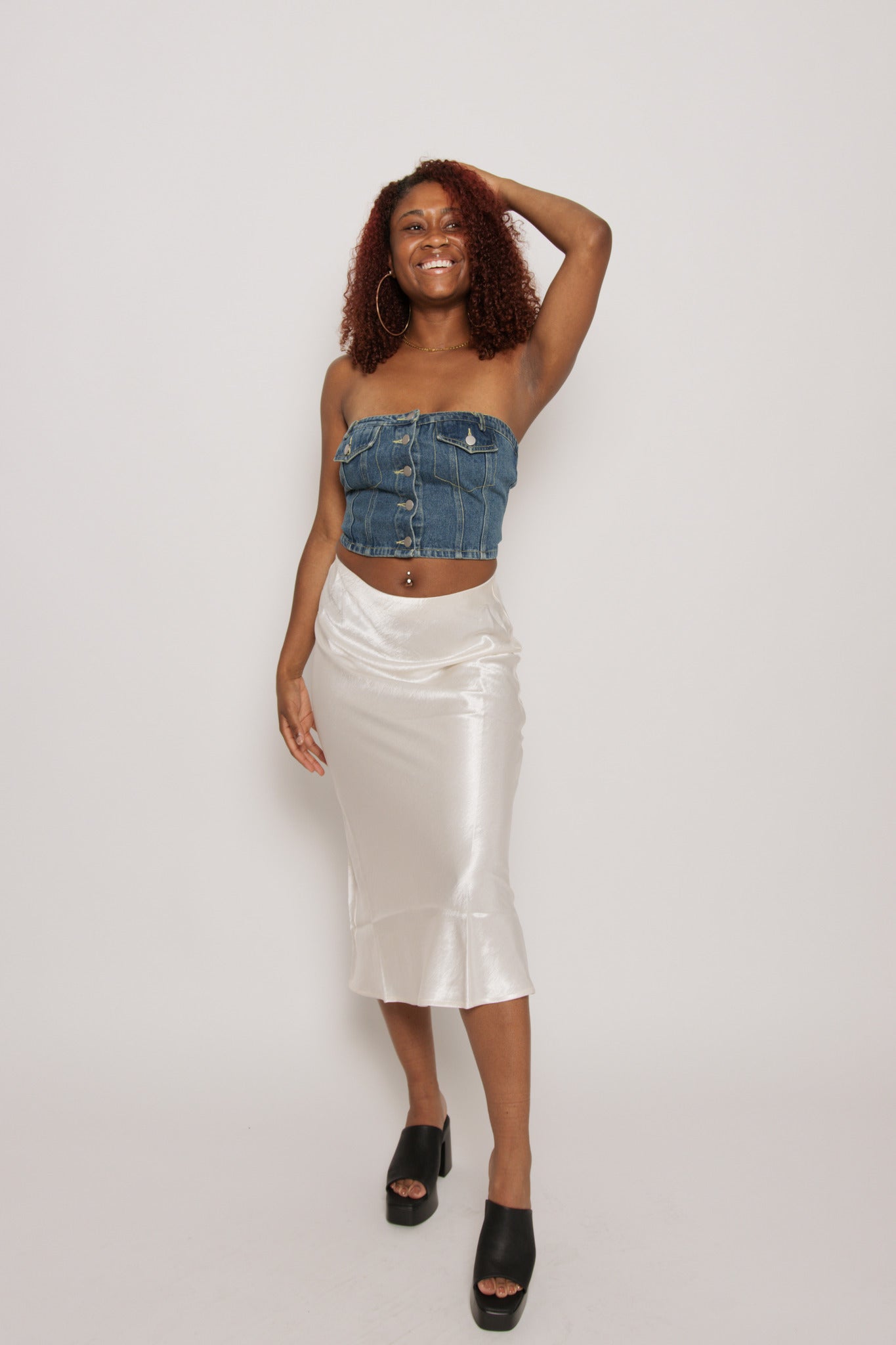 Satin Midi Skirt- Cream