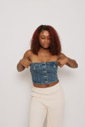 Dixie Denim Corset Tube Medium Wash Top
