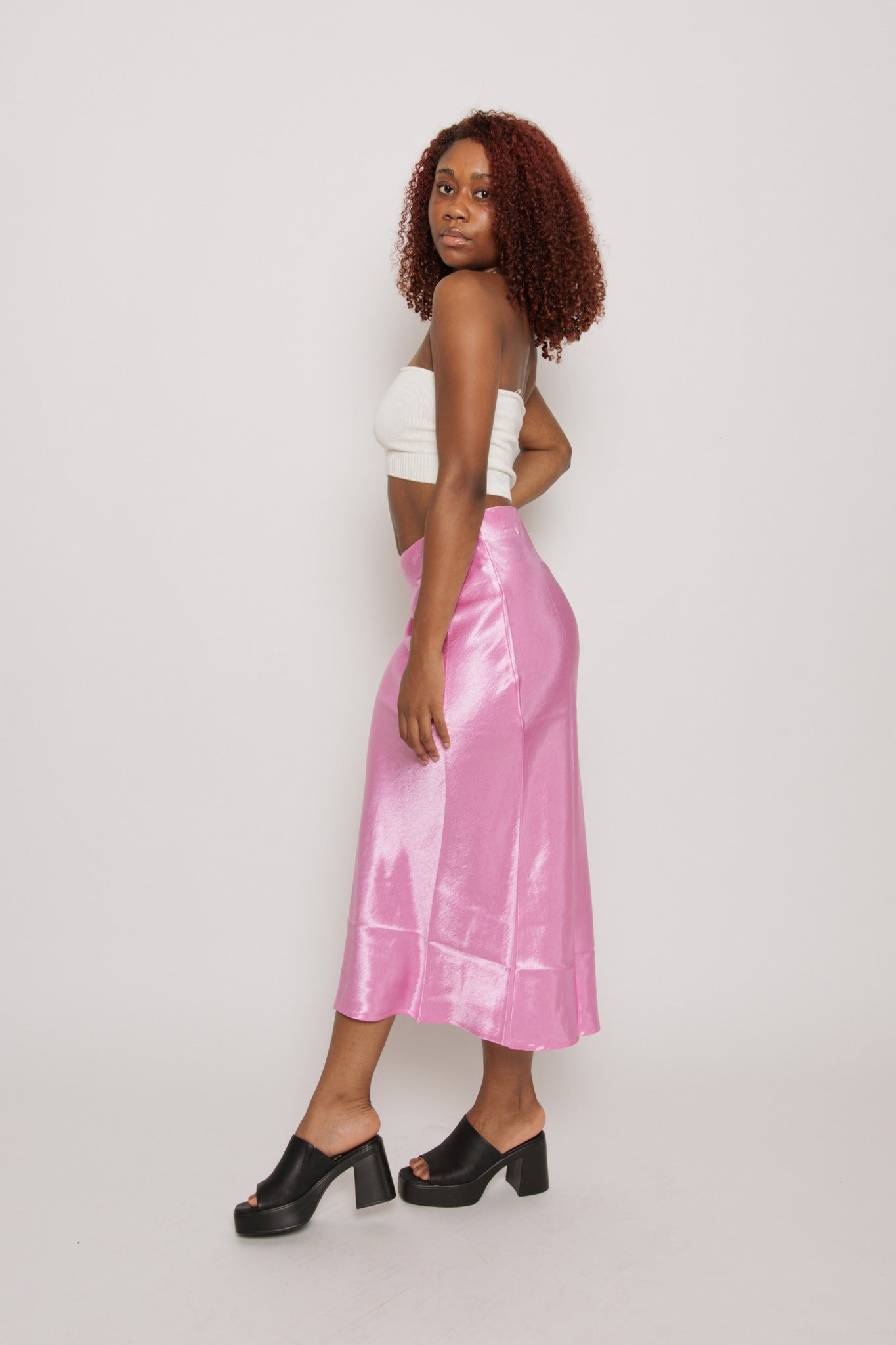 Malibu Metallic Midi Skirt- Pink