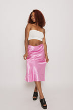 Satin Midi Skirt- Pink