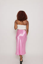 Satin Midi Skirt- Pink