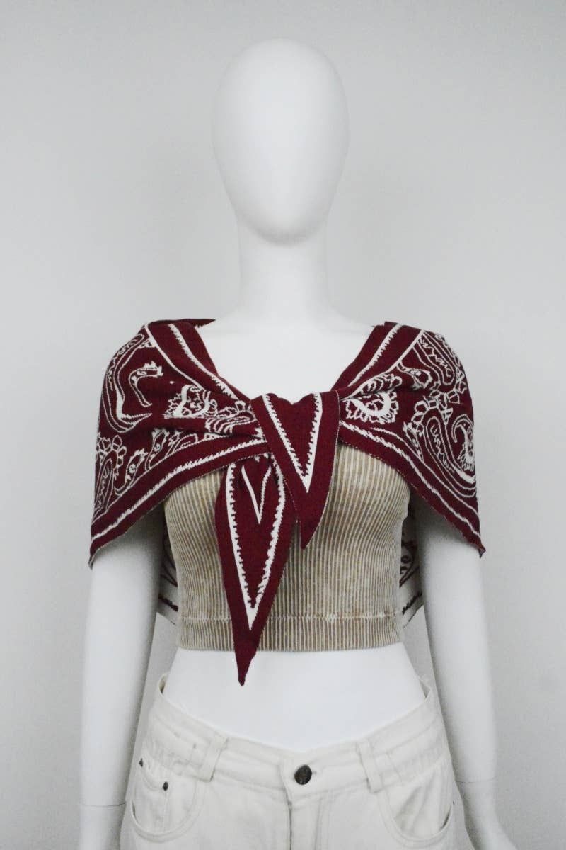 Paisley Knit Triangle Scarf Multi Wear Wrap