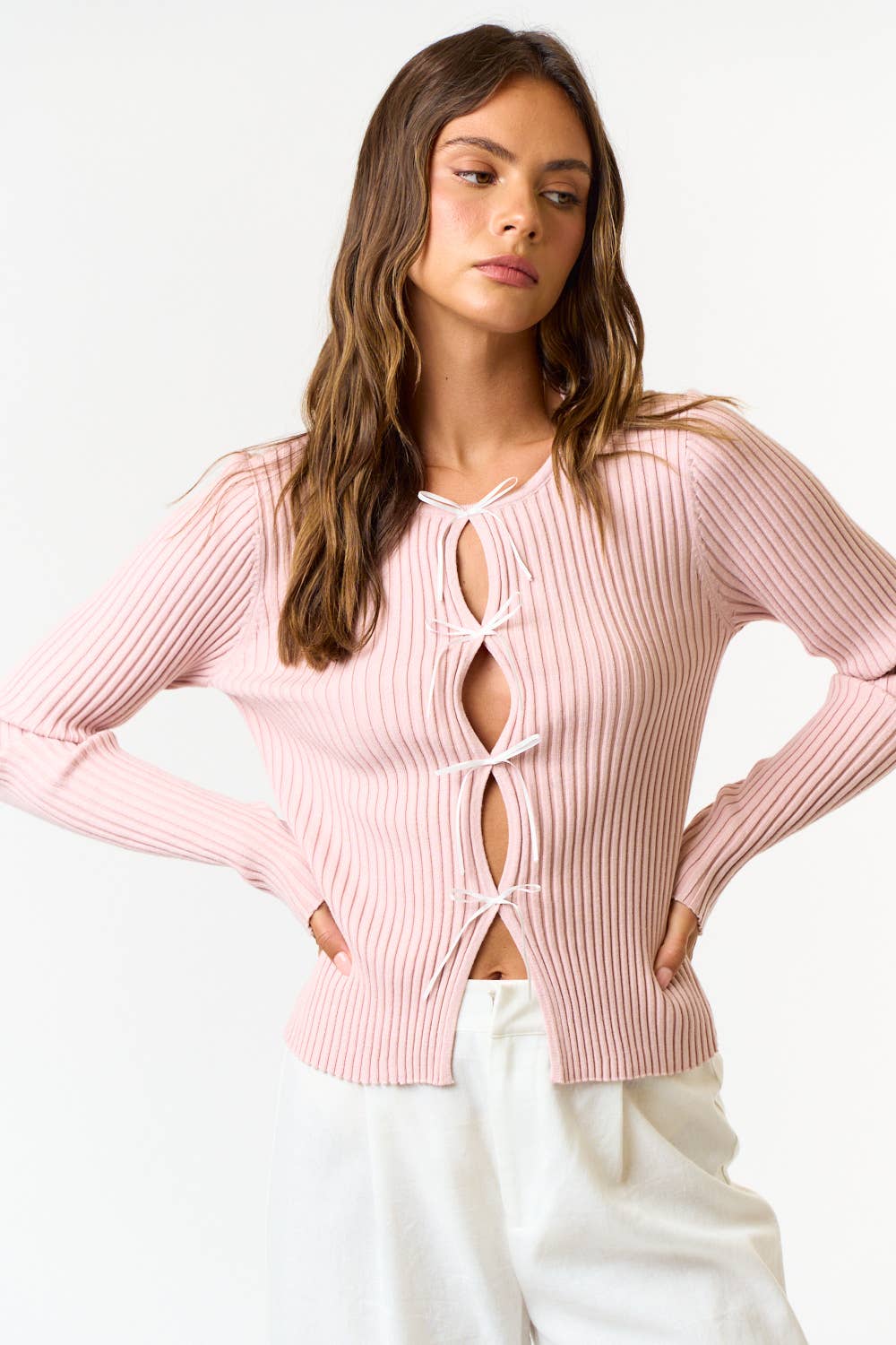 Alice Bow Cutout Top-Pink