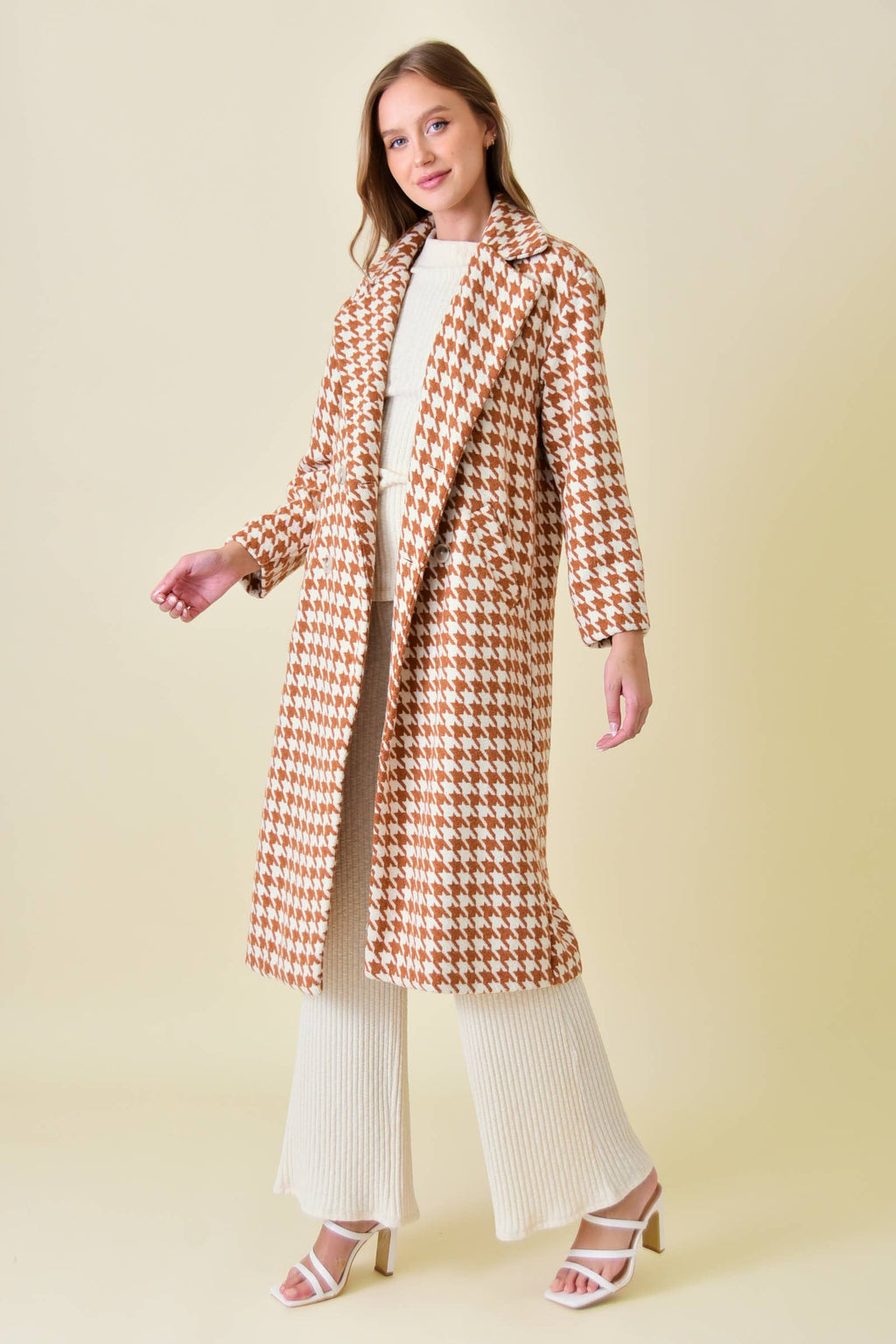 Rust Houndstooth Long Coat