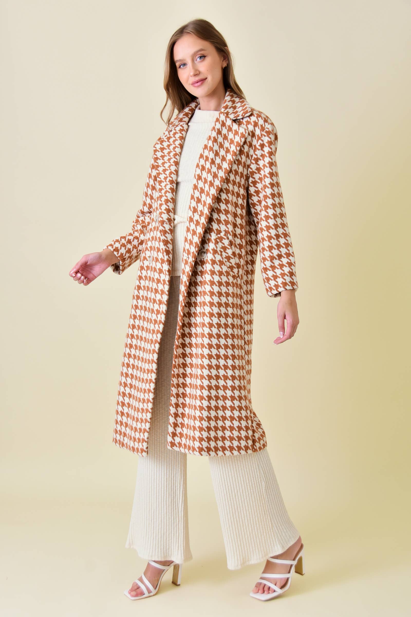 Rust Houndstooth Long Coat