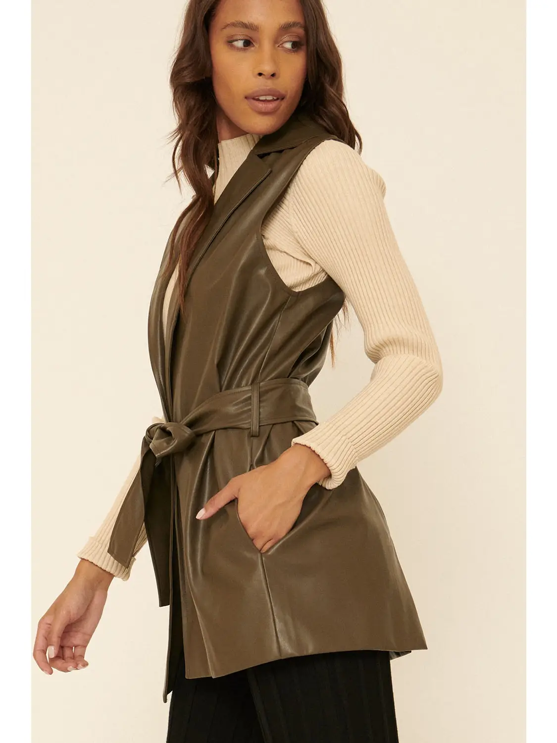 Olive Green Leather Vest