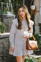 Striped Ruffle Collar Mini Dress