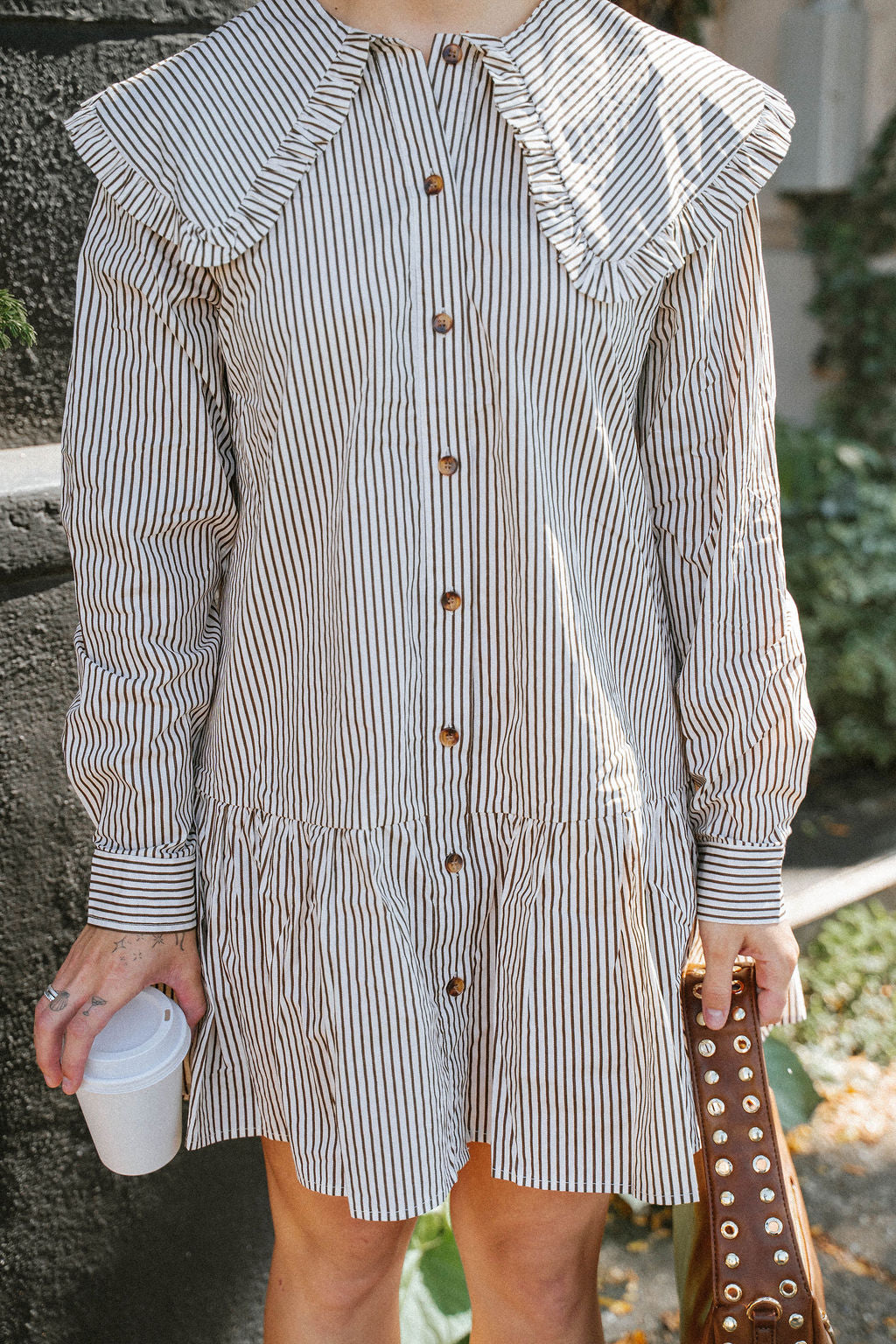 ruffle collar shirt dress Striped Ruffle Collar Mini Dress Large
