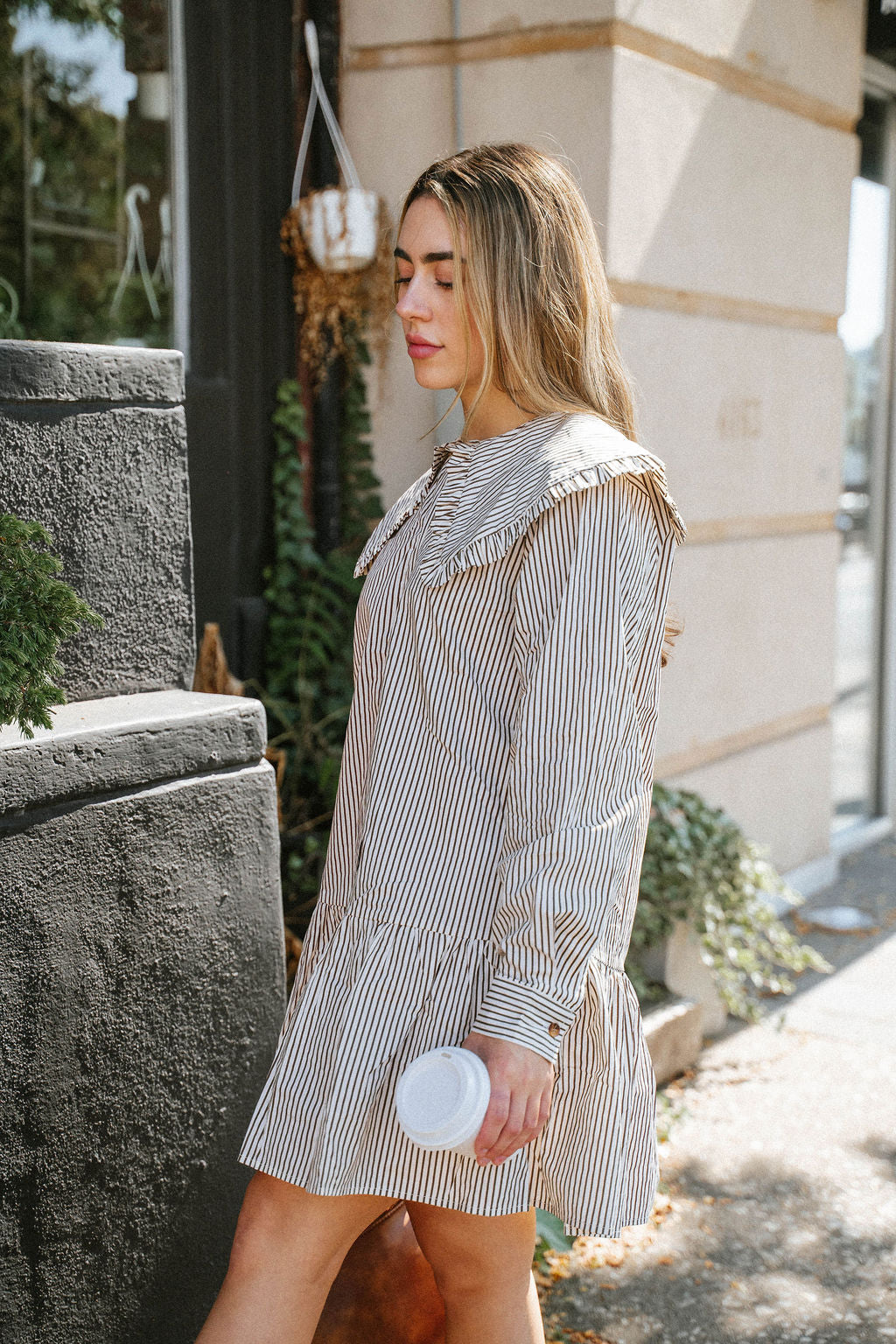 Striped Ruffle Collar Mini Dress